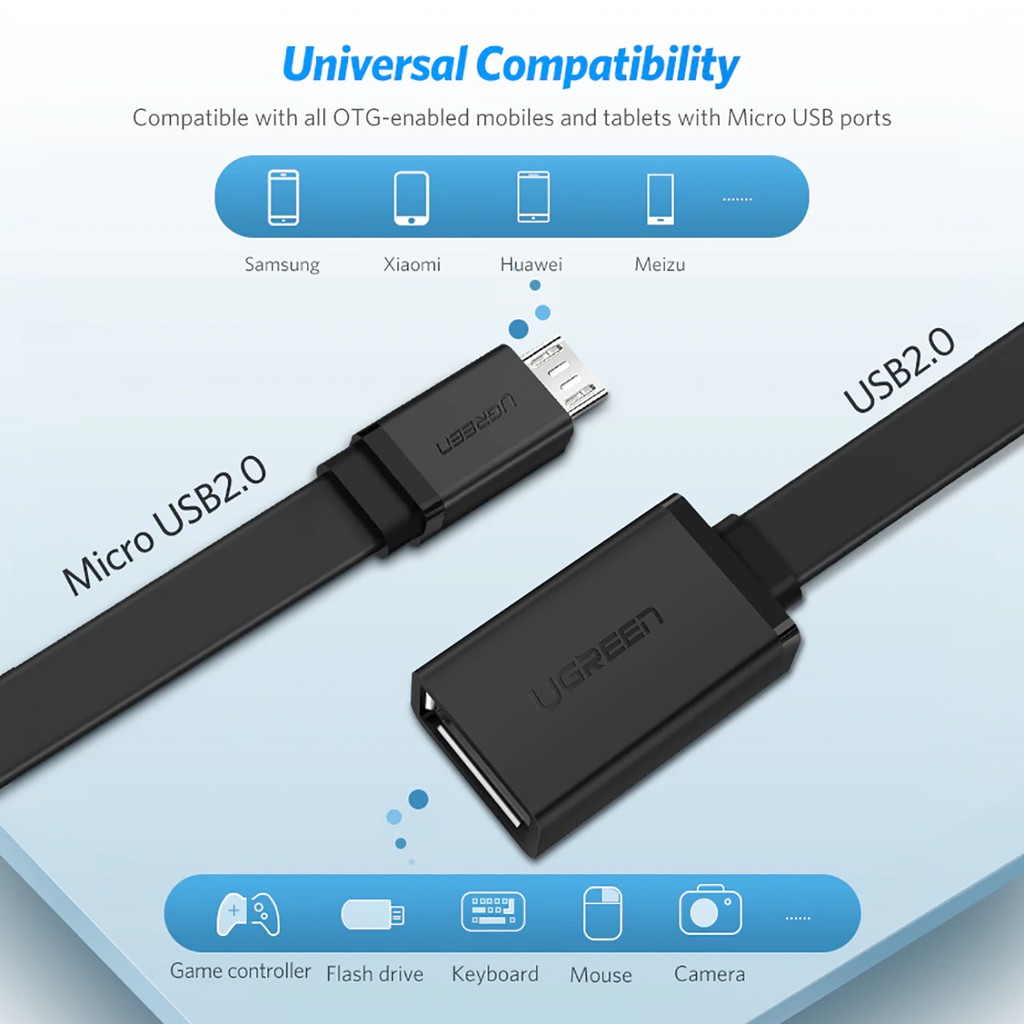 Cáp Micro USB ra USB 2.0 hỗ trợ OTG Cao Cấp UGREEN US133 Chính Hãng