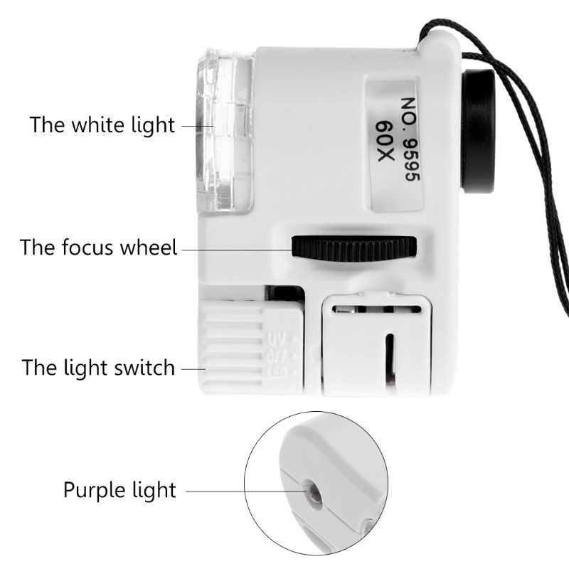 Kính lúp 60X có đèn LED UV dùng để soi tiền giả/ trang sức tiện dụng