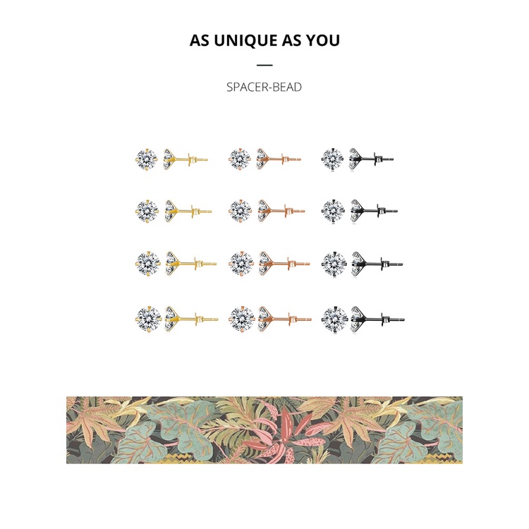 Set 2 bông tai BAMOER bạc 925 đính đá zircon phong cách đơn giản thời trang cho nữ