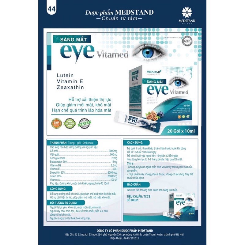 Siro bổ mắt cho bé Eye vitamed Hộp 20 gói từ việt quất, betacaroten, vitamin A và Lutein, sáng mắt, giảm cận thị