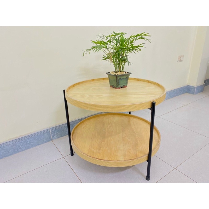 Bàn trà sofa gỗ tần bì 2 tầng H2 Furniture, bàn cafe decor cho phòng khách, quán cafe