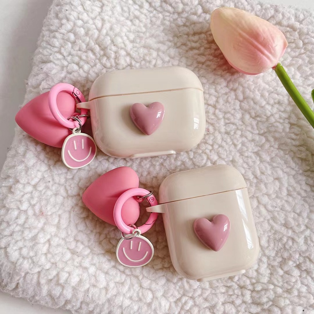 Vỏ bảo vệ hộp sạc tai nghe Airpods 1 2 3 pro bằng TPU mềm gắn móc khóa hình quả đào xinh xắn