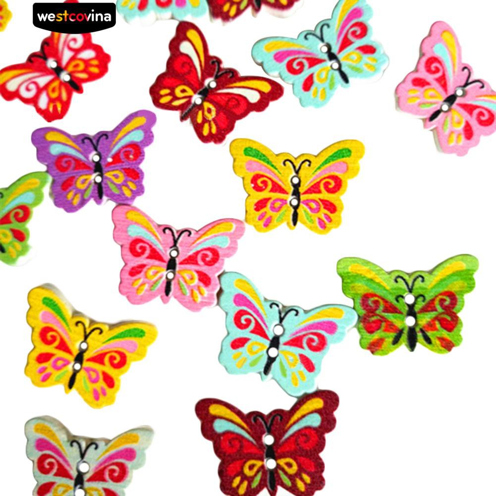 Set 50 Nút Gỗ Hình Bướm Xinh Xắn Dùng Để Trang Trí Đồ Thủ Công