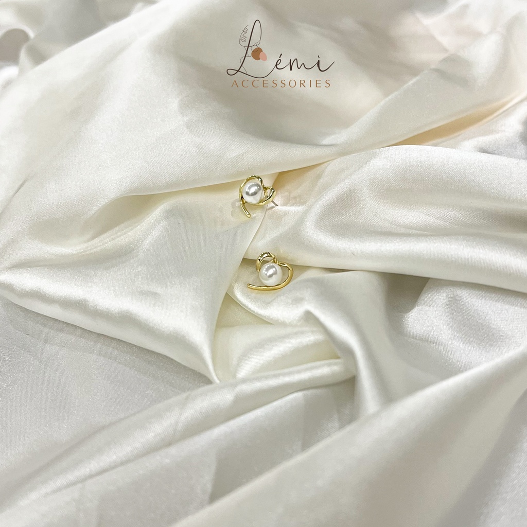 Bông tai hình trái tim đính ngọc bạc s925 không gây dị ứng da thời trang Hàn Quốc Lémi accessories