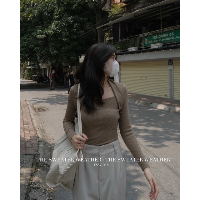 Áo len tăm dài tay cổ U ôm body sang chảnh