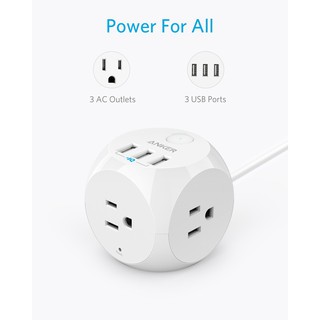 Sạc kiêm ổ cắm điện ANKER PowerPort PowerPort Strip CUBE 3 cổng cắm và 3 cổng USB sạc