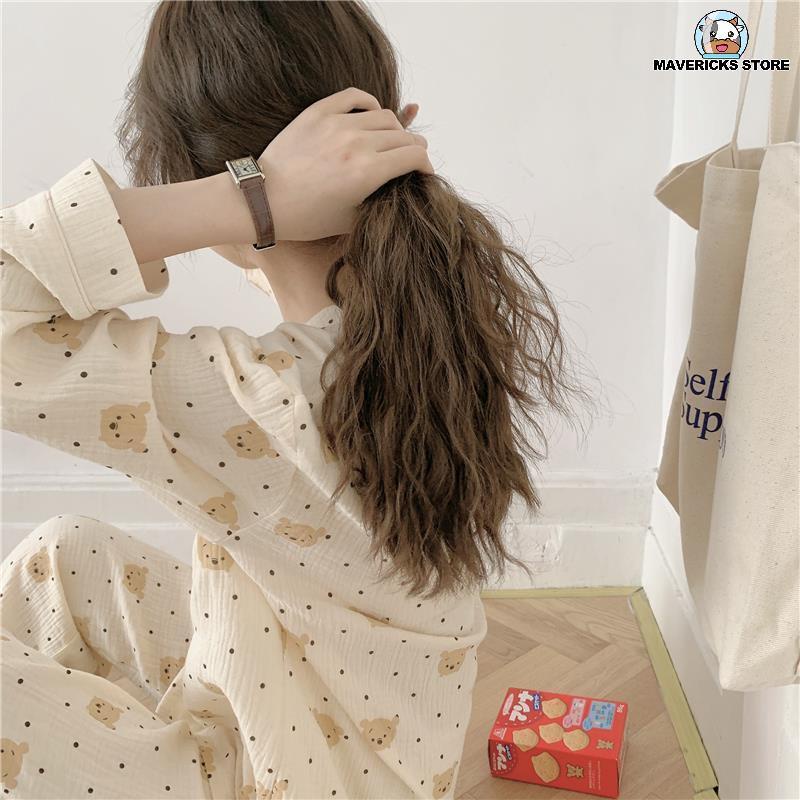 Bộ đồ ngủ tay dài in hình gấu đáng yêu