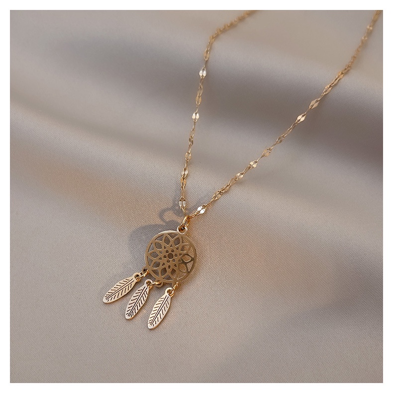 Vòng cổ Thép Titan Mạ Vàng Hồng 18K Mặt Hình Dreamcatcher Thời Trang