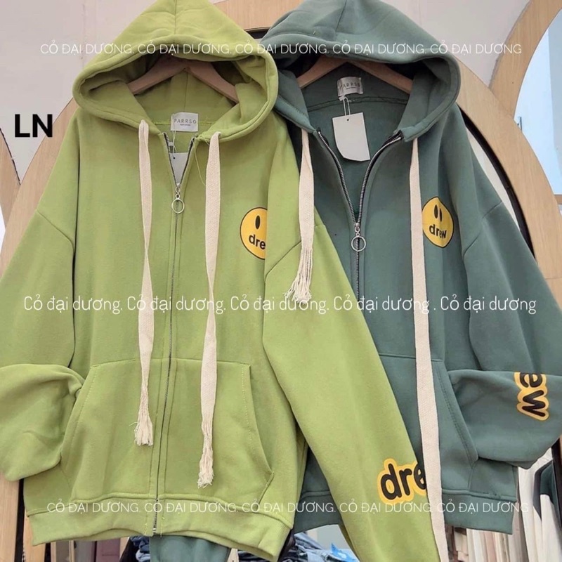 Áo khoác nỉ có khoá kéo hình mặt cười mũ 2 lớp