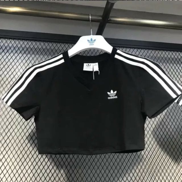 Áo croprop thêu chữ thun cotton co dãn