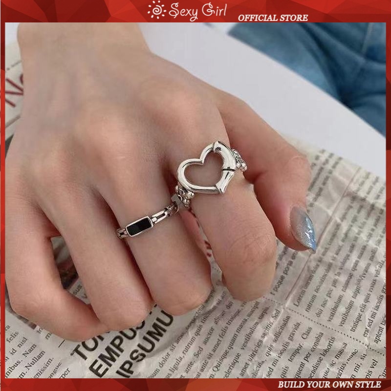Set 2 nhẫn hở hình trái tim thời trang cá tính cho nữ
