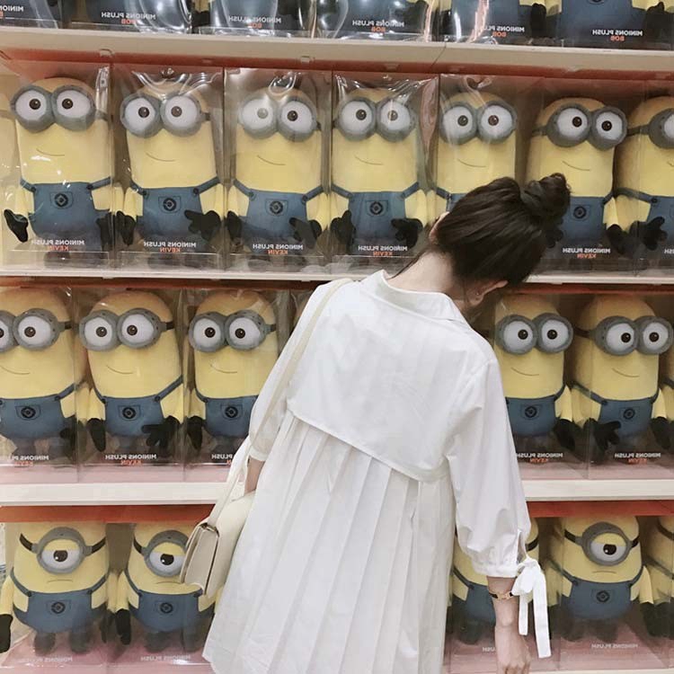 Đầm Sơ Mi Dài Tay Cổ Chữ V Dáng Rộng Thời Trang Hàn