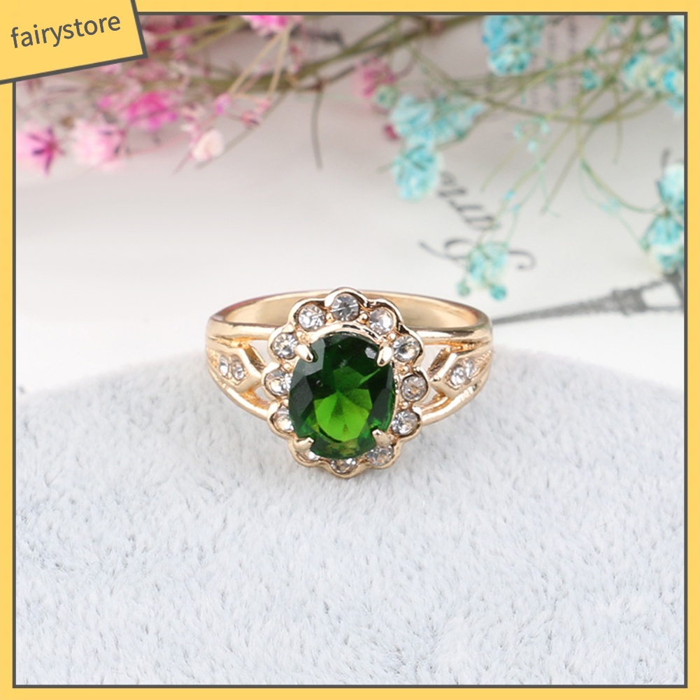 Nhẫn Hợp Kim Đính Đá Ngọc Lục Bảo Phong Cách Cổ Điển