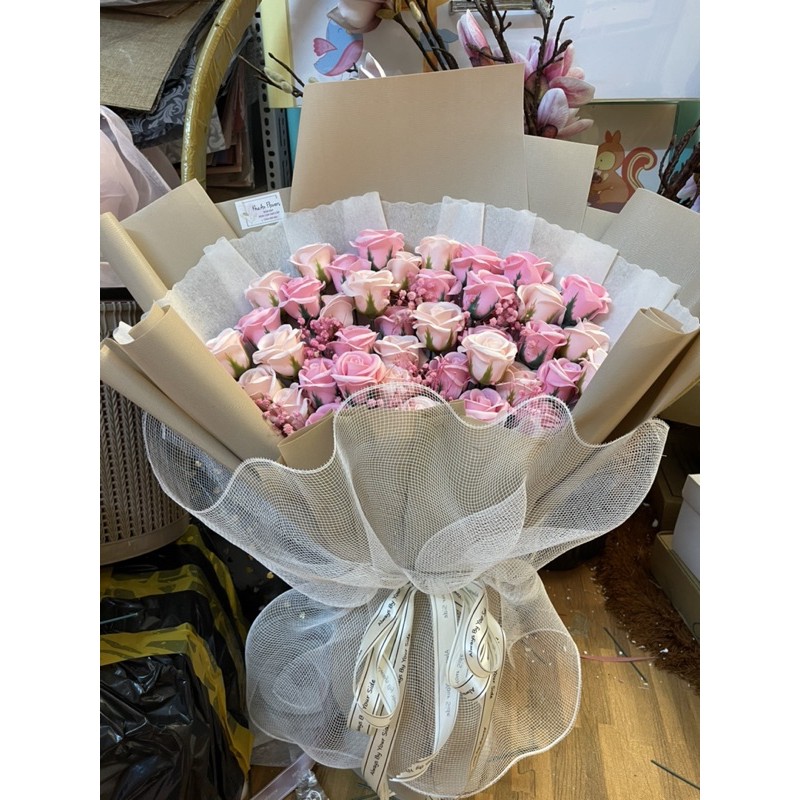 [Hoa sinh nhật - Có Nowship] Bó hoa sáp 4 lớp cao cấp mix Babi khô sang chảnh. Ảnh độc quyền của Shop!