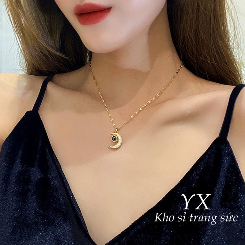 Dây chuyền titan không gỉ hình mặt trăng đính đá pha lê trang sức titan mẫu mới 2021
