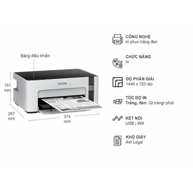 Máy in phun trắng đen Epson EcoTank Monochrome M1120 Hàng Chính Hãng