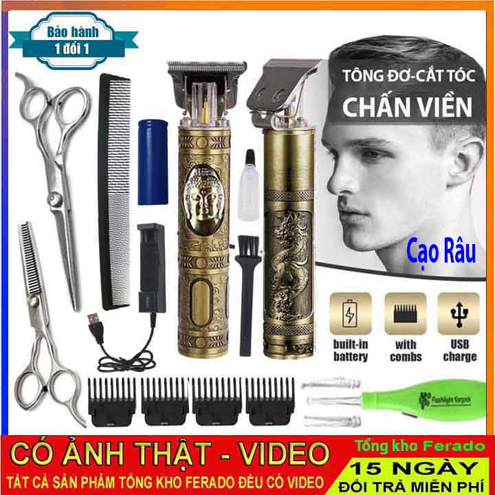 Tông đơ cắt tóc cạo râu bấm viền kèm nhiều quà tặng