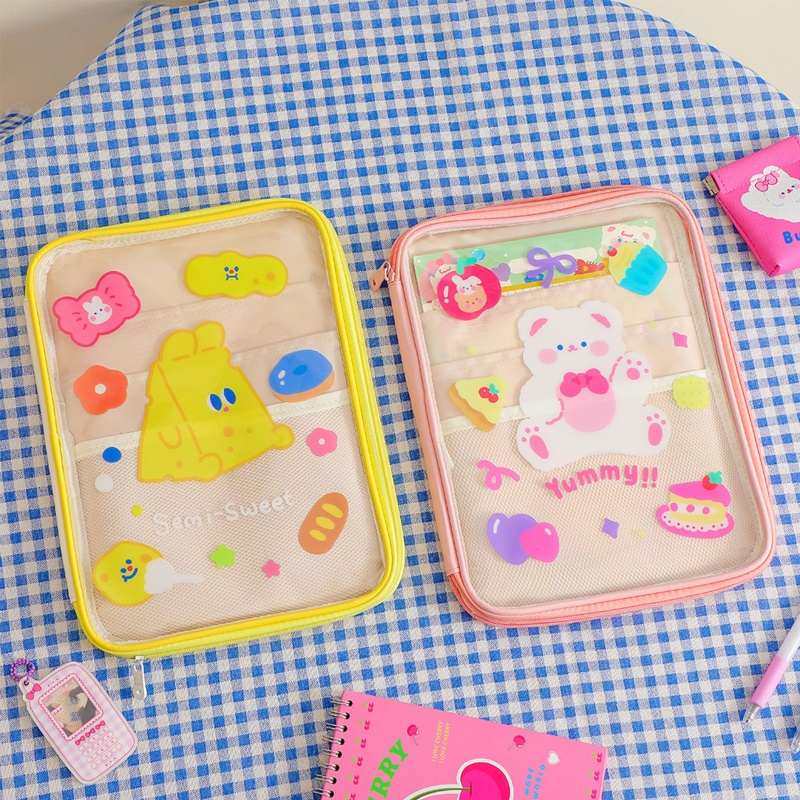 Túi Đựng Máy Tính Bảng Bằng PVC Trong Suốt Hình Gấu Hoạt Hình Dễ Thương