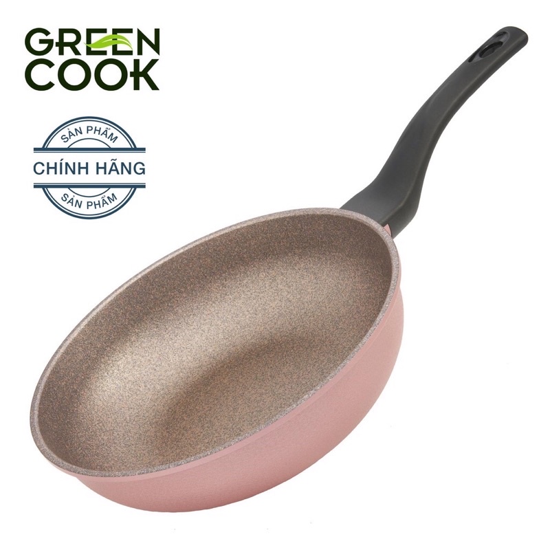 Chảo đúc vân đá Green Cook sâu lòng chống dính có đáy từ 20cm - 26cm - 30cm