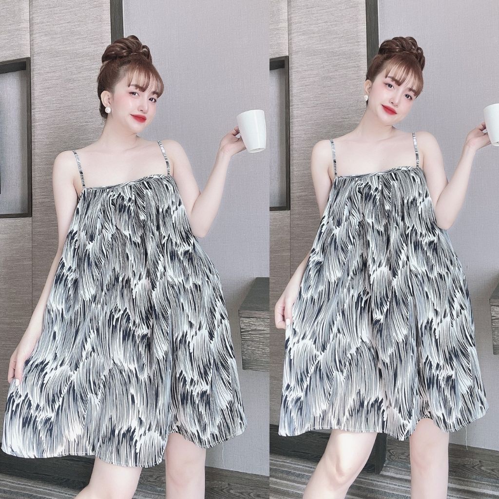 Váy Ngủ Hai Dây Nữ Đầm Ngủ Mặc Nhà Sexy Chất Lụa Cao Cấp Tôn Dáng Siêu Xinh Bigsize Freesize