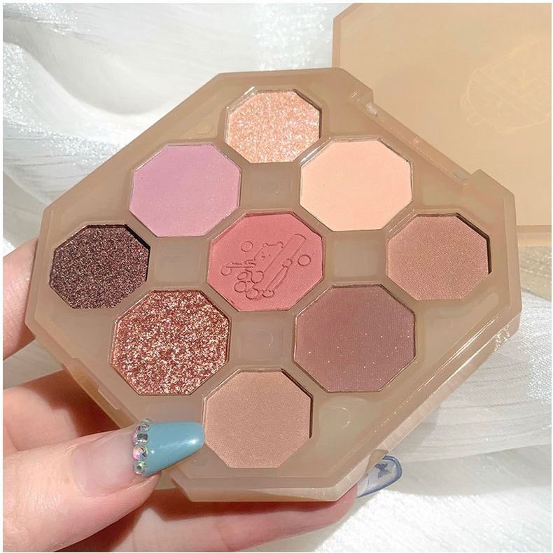 Bảng phấn mắt 9 màu lì và ánh nhũ kết hợp trang điểm kháng nước và lâu trôi