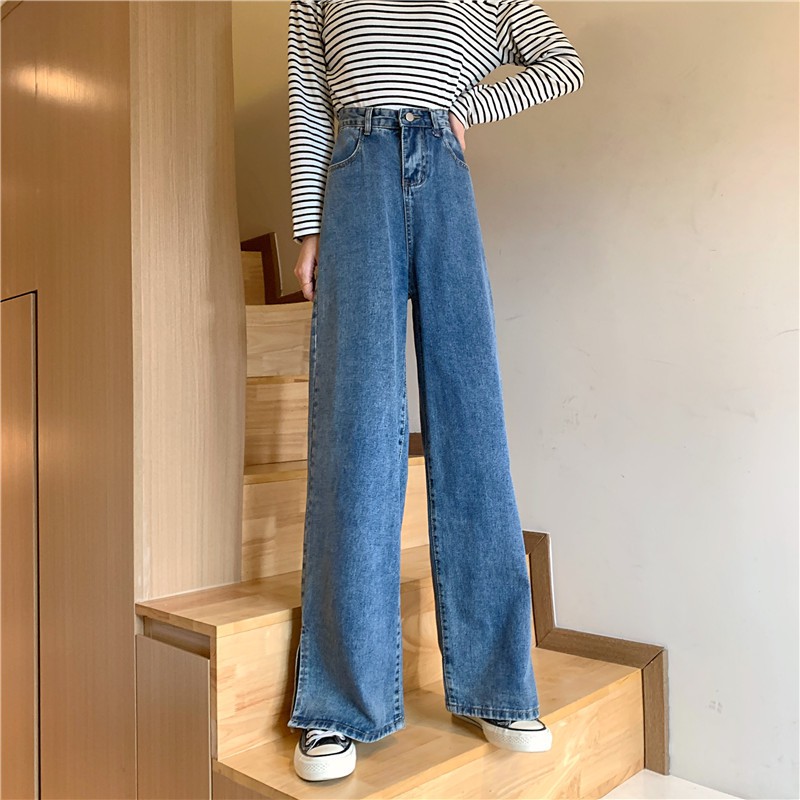 Quần Jeans Ống Rộng Lưng Cao Thời Trang Có Cỡ Lớn Cho Nữ