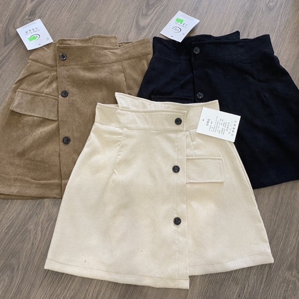 Chân váy Chữ A Nữ Cạp Lệch 3 Cúc Nhung Tăm Nhiều Màu Fullsize Ulzzang | BigBuy360 - bigbuy360.vn