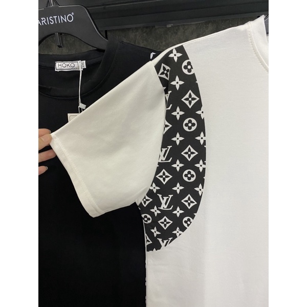 Áo phông nam họa tiết LV ngắn tay, chất cotton kiểu dáng năng động