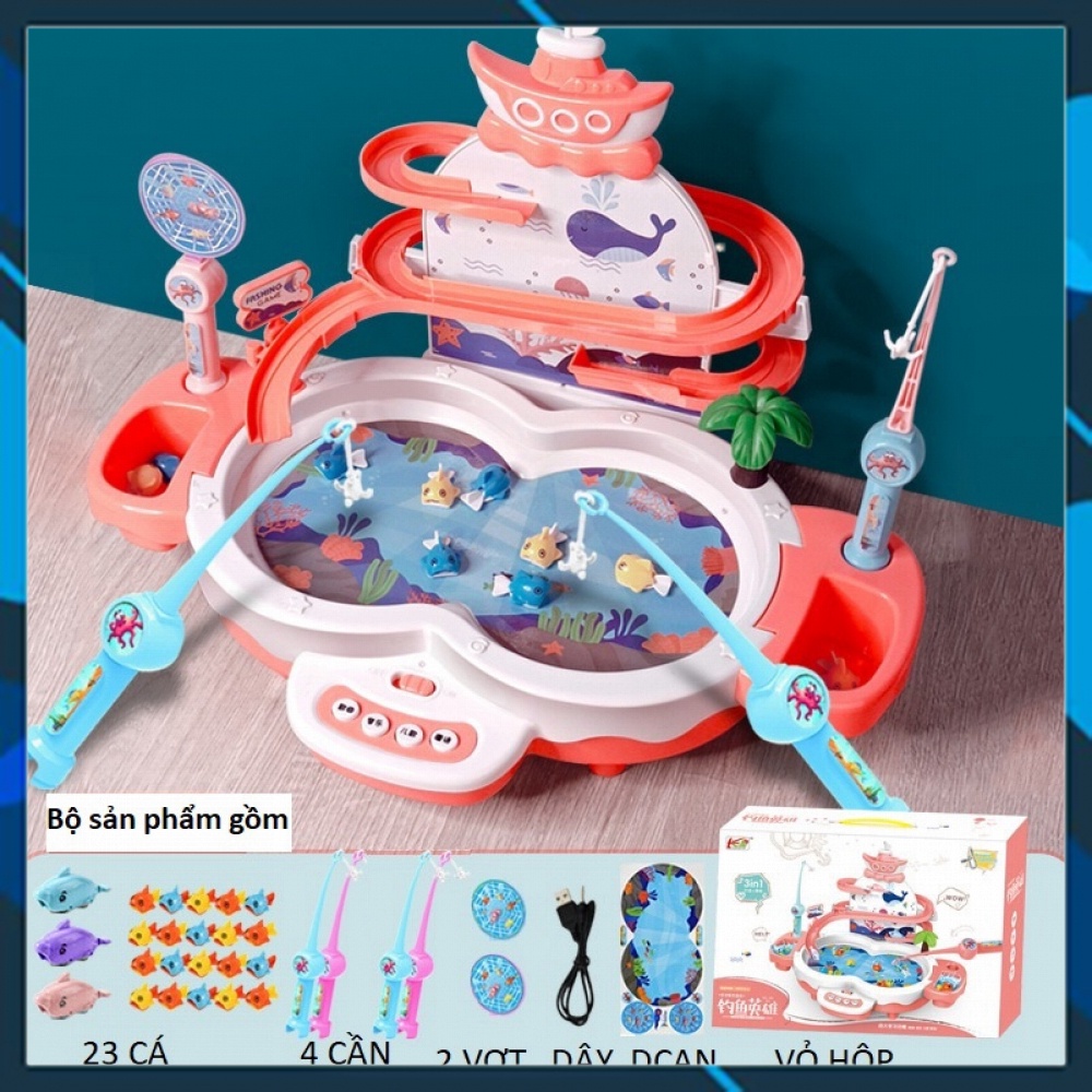 Đồ chơi câu cá có cầu trượt thác nước, đồ chơi câu cá có nhạc
