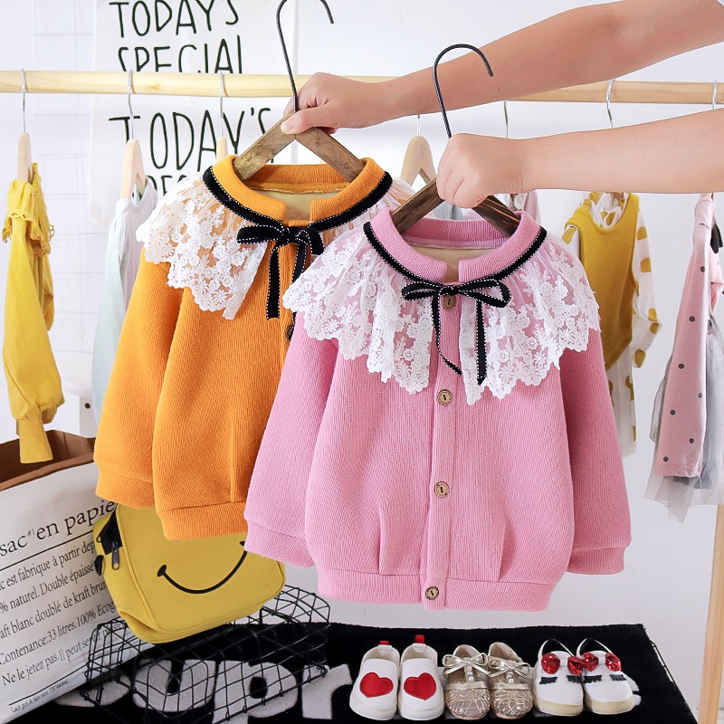 Áo Khoác Cardigan Phối Ren Hoa Plus Cho Bé Gái