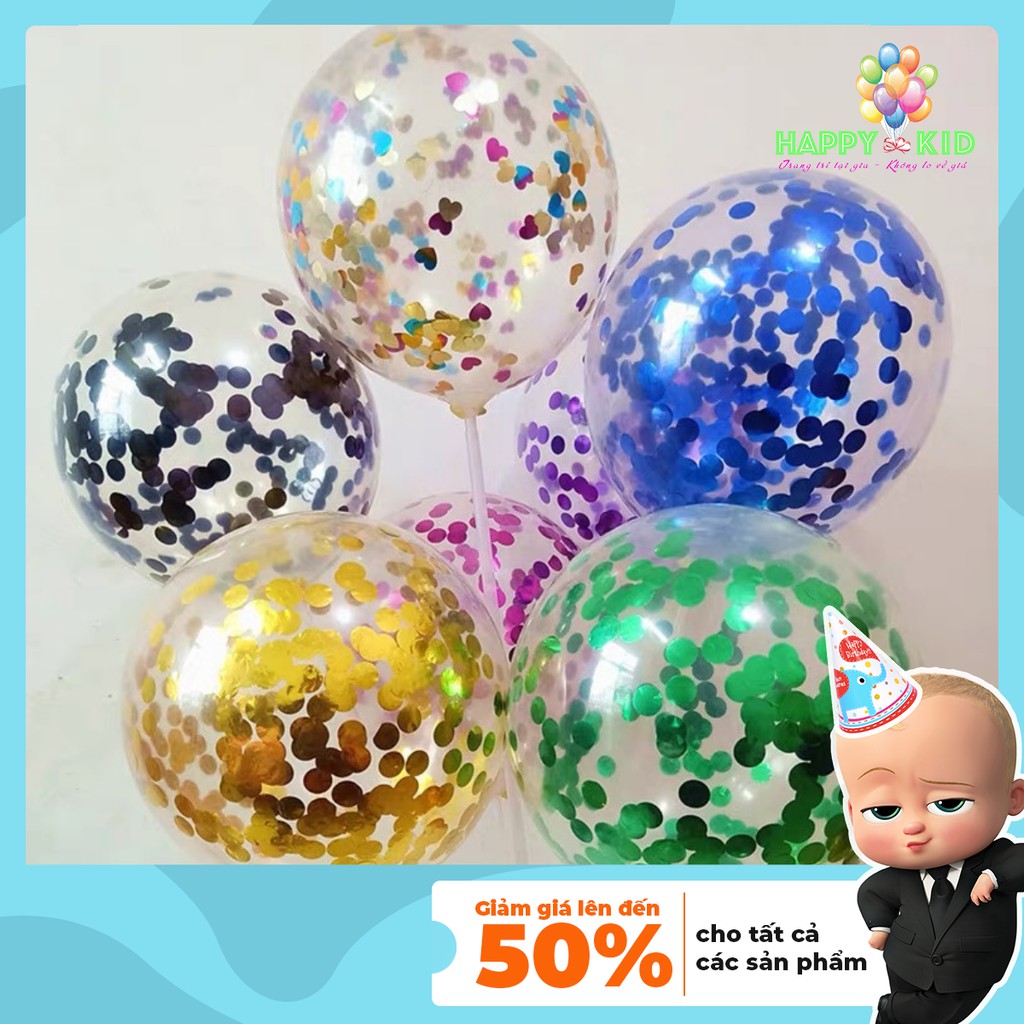 Bóng bay Sequin kim tuyến trong suốt có nhũ size 25cm trang trí sinh nhật, thôi nôi, đầy tháng