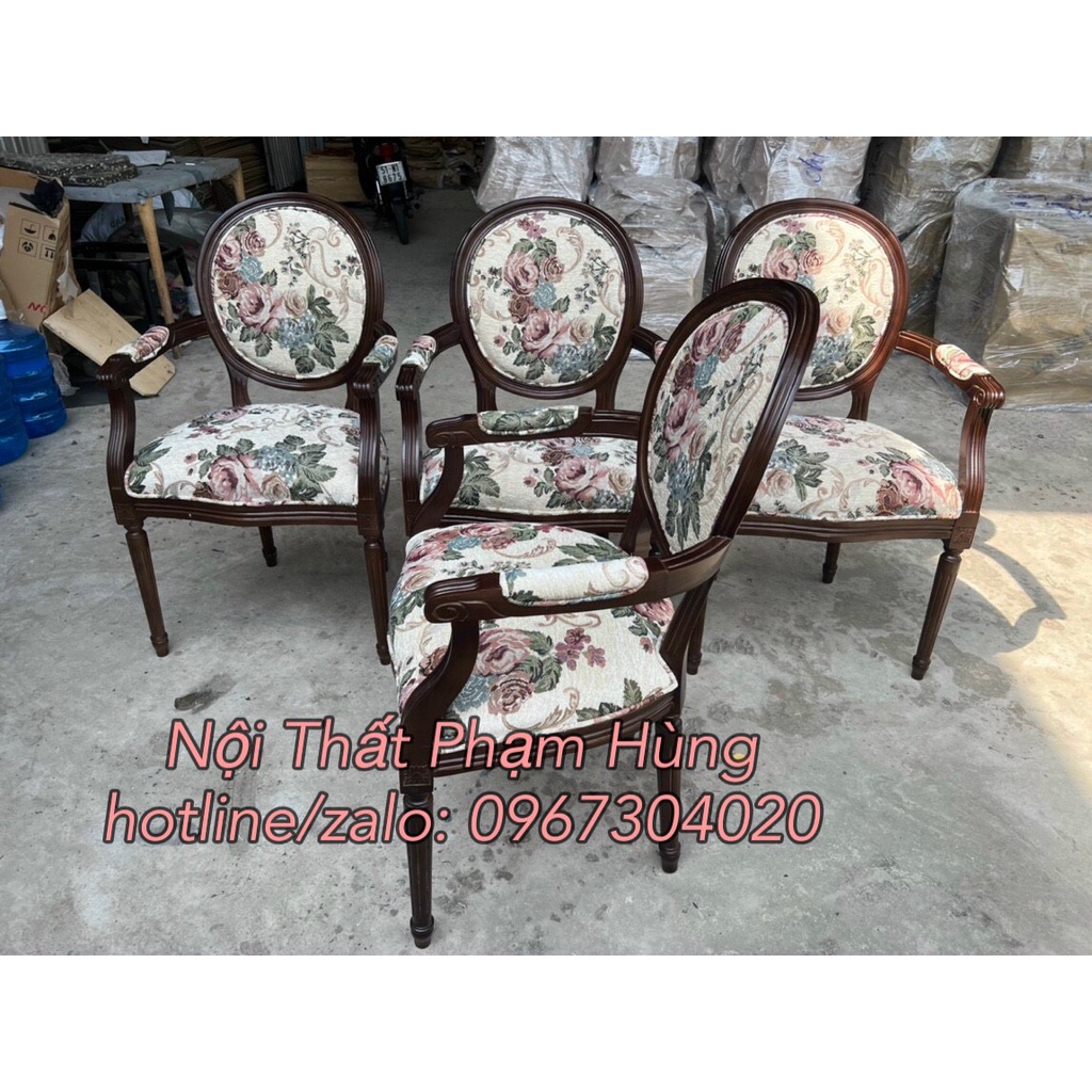 ghế louis gỗ ask cao cấp bọc vải hoa văn, ghế tân cổ điển decor ghế chụp ảnh studio