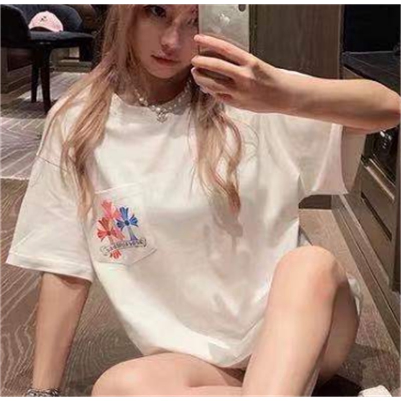 Áo Thun Cotton Tay Ngắn Dáng Rộng In Hình Chrome Hearts Nhiều Màu Sắc Thời Trang Cho Các Cặp Đôi