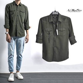 ÁO DENIM NAM RUOTINE RÁCH MÀU RÊU(2018)