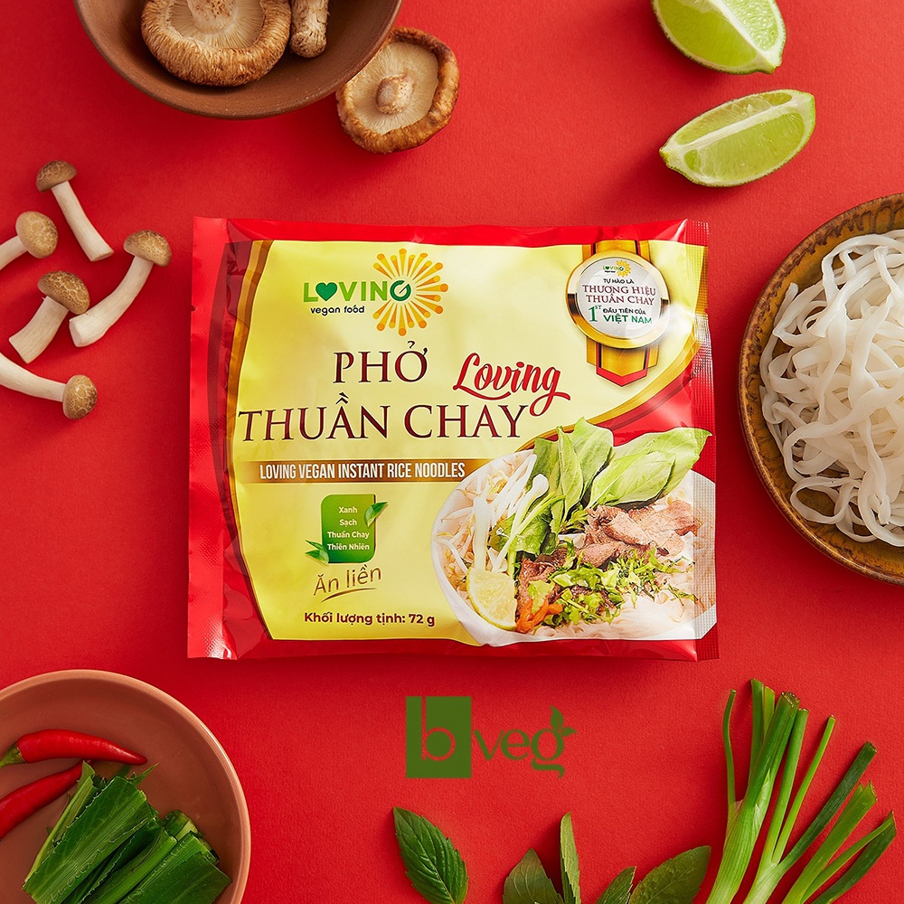 Phở thuần chay Loving ăn liền [vegan pho], gói nêm không chứa bột ngọt, có gói rau và bò chay | BigBuy360 - bigbuy360.vn