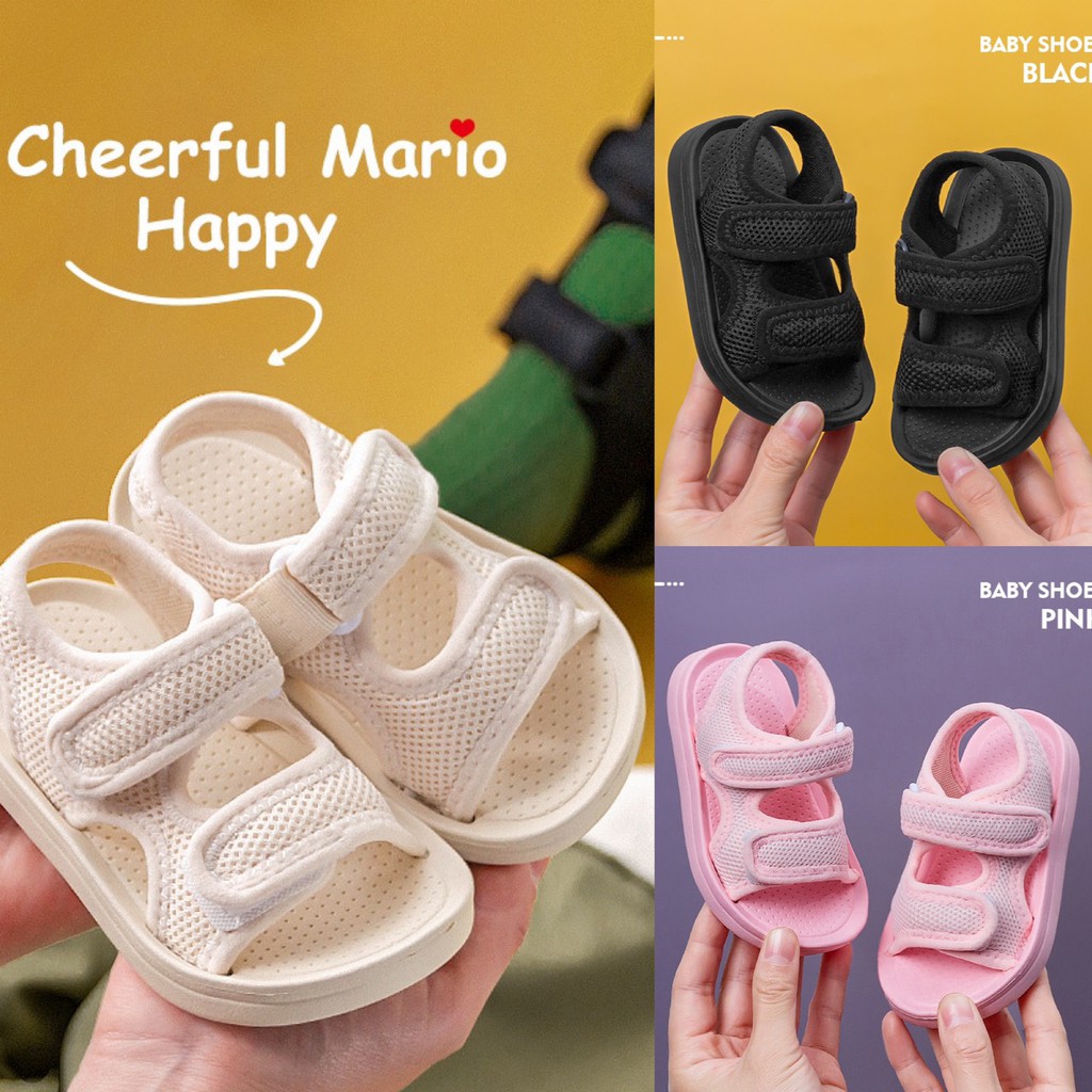 (XẢ KHO) Dép sandal quai dán cho bé dép tập đi bé trai bé gái chống trơn trượt Cheerful Mario