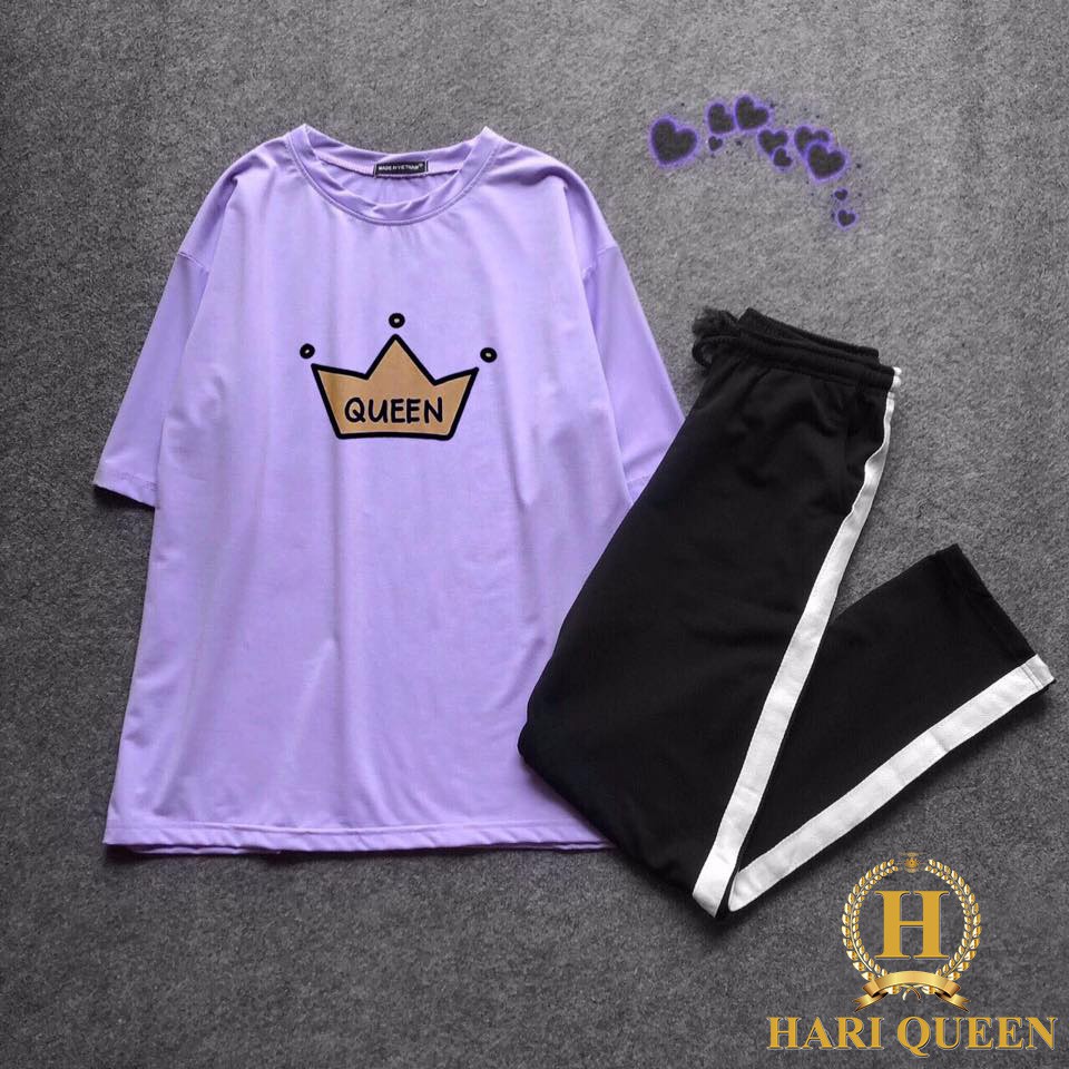 [FREE SHIP ĐƠN TỪ 50K] Sét áo vương miện Queen + quần sọc HARI0420 1