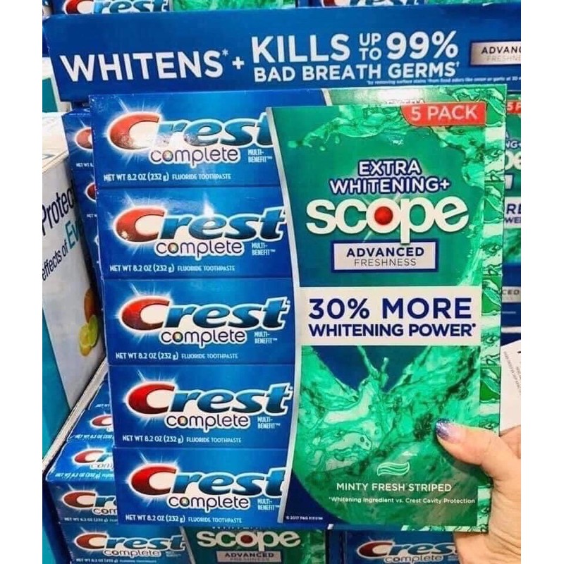 Kem Đánh Răng Crest Complete Fluoride Toothpaste/pasta Dental Con Fluoruro Whitening+Scope Outlast (206g)