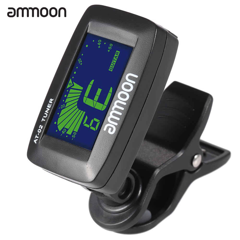 Ĩ ammoon AT-02 Electric Tuner Clip-on Three Colors Backlit Screen for Guitar Chromatic Bass Ukulele Universal Portable