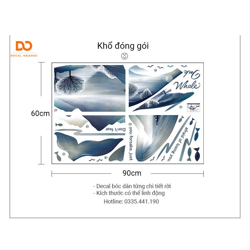 Decal dán tường 3d trang trí phòng ngủ phòng khách cá sơn thủy DO197
