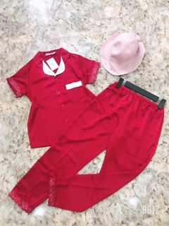 BỘ LỤA SATIN ÁO CỘC QUẦN DÀI PHỐI REN 2019