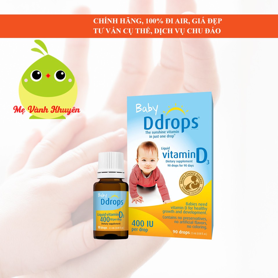 Vitamin D3 dạng giọt cho bé dưới 1 tuổi Baby Ddrops D3 400 IU, Canada (90 giọt)