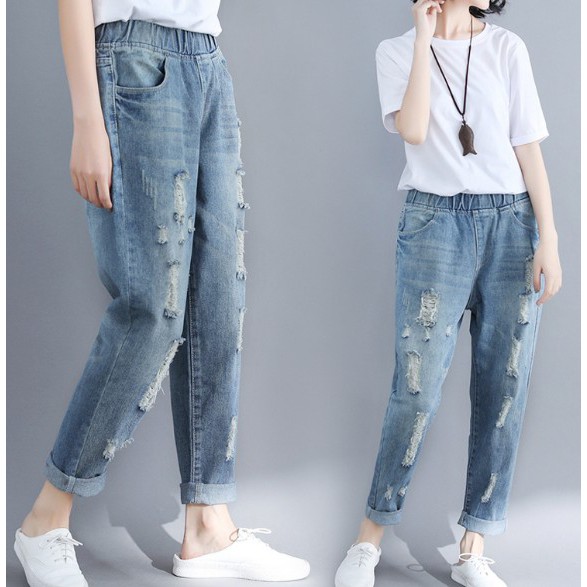 G758 Quần bò big size freesize dáng rách cá tính kiểu dáng năng động thể thao