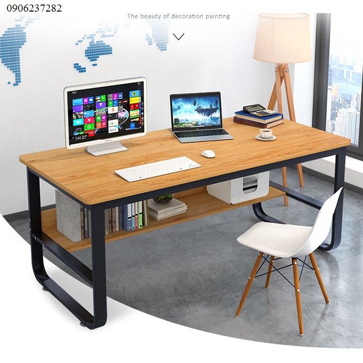 Bàn làm việc 2 tầng chân U dày 120x60x73cm