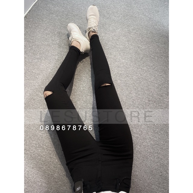ẢNH TỰ CHỤP Quần Skinny jeans xẻ 2 gối lưng cao