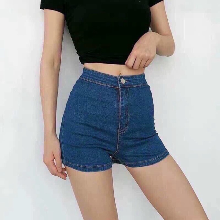 Quần short bò cạp cao ôm body tôn dáng quần jeans nữ ngắn 2 màu xanh nhạt và xanh đậm | BigBuy360 - bigbuy360.vn