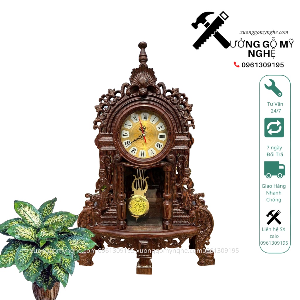 Đồng Hồ Quả Lắc Để Bàn Gỗ Mun Đuôi Công Bảo Hành Lành Nặn Tới Tay