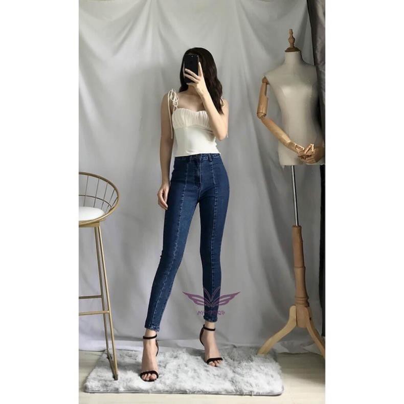 Quần Jeans Nữ Co Giãn 9 Tấc Cạp Cao Co Giãn/Kiểu sọc dọc/xanh đậm,xanh đen