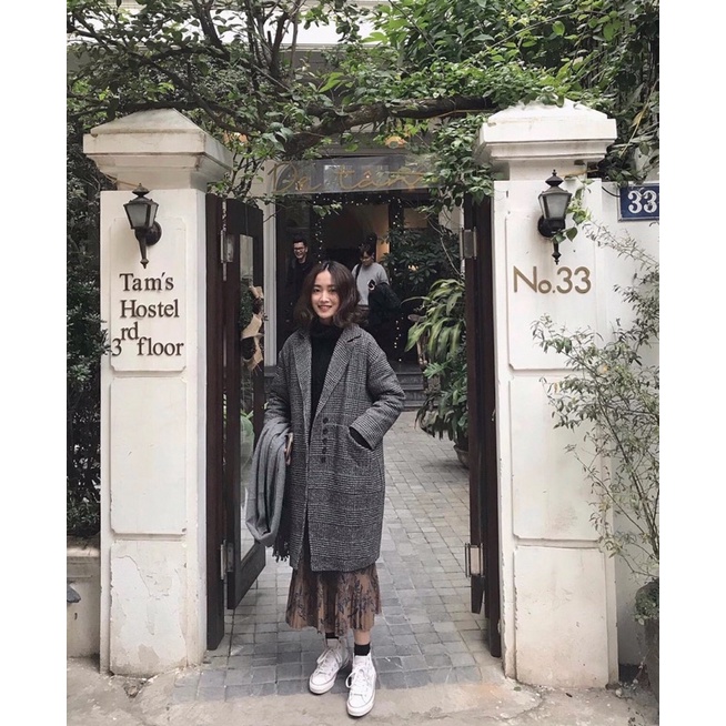 Áo Dạ Kẻ Dáng Dài/Ngắn Style Hàn Quốc