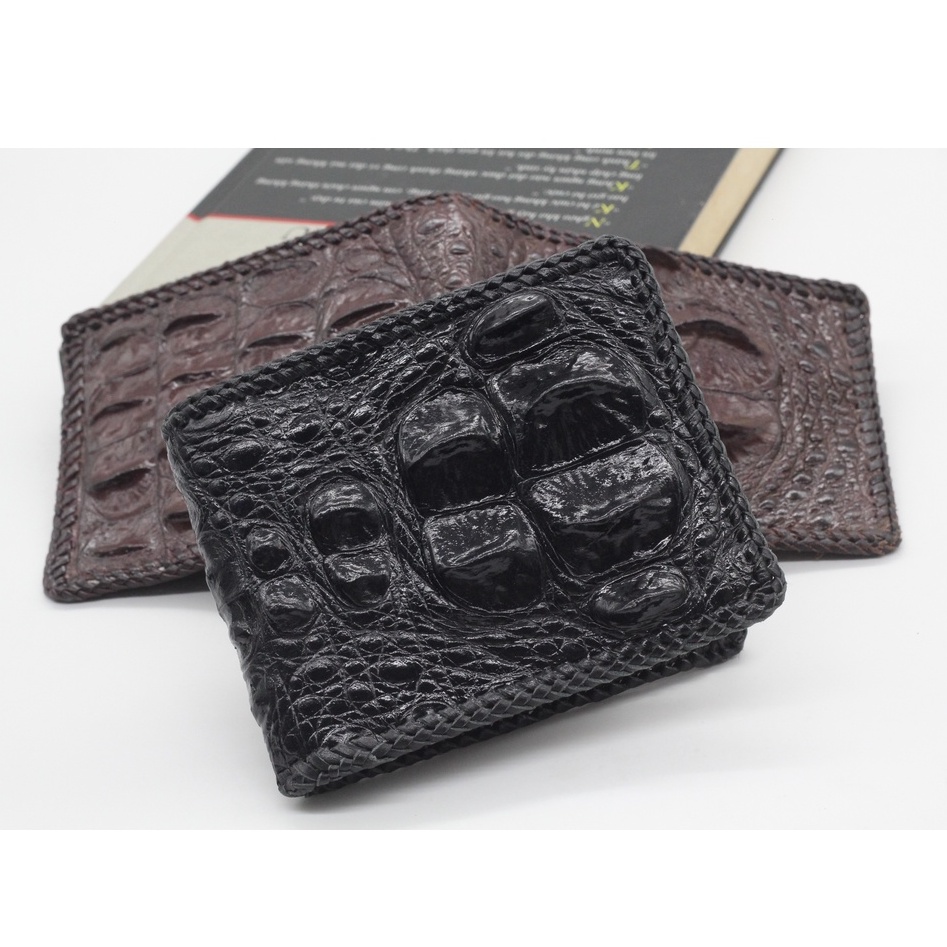 Ví Nam Cá Sấu Gù Gai Đan Viền Thủ Công Tỉ Mỉ, Bóp Nam Da Cá Sấu 2 Mặt Cao Cấp Hợp Thời Trang Bảo Hành 12 Tháng